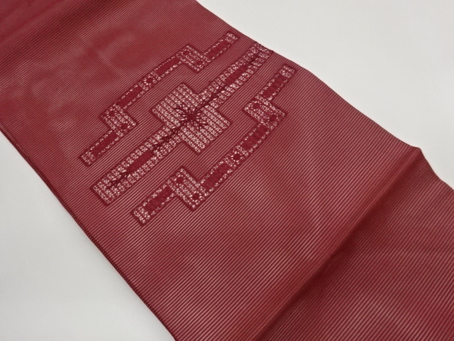 Nagoya obi woven with a gauze cutwork abstract pattern